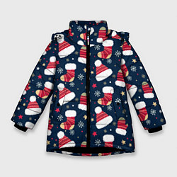 Куртка зимняя для девочки Новый год 2021, цвет: 3D-черный