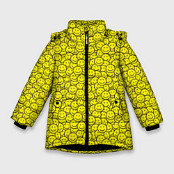 Куртка зимняя для девочки Смайлики, цвет: 3D-черный