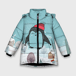 Куртка зимняя для девочки Милый пингвин, цвет: 3D-черный