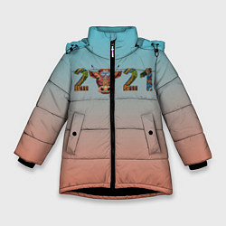 Куртка зимняя для девочки 2021 Год быка, цвет: 3D-черный