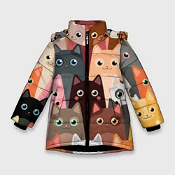 Куртка зимняя для девочки Котики мультяшные, цвет: 3D-черный