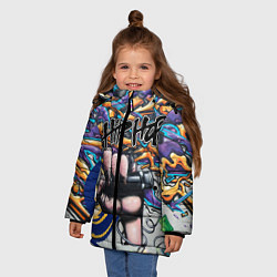 Куртка зимняя для девочки Граффити HIP-HOP, цвет: 3D-черный — фото 2