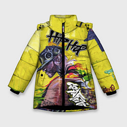 Куртка зимняя для девочки Граффити HIP-HOP, цвет: 3D-черный