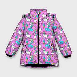 Зимняя куртка для девочки Единороги и пончики