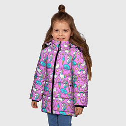 Куртка зимняя для девочки Единороги и пончики, цвет: 3D-черный — фото 2
