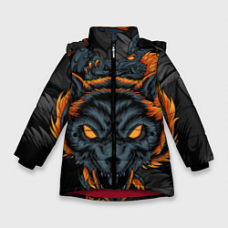 Куртка зимняя для девочки Волк и дракон, цвет: 3D-красный