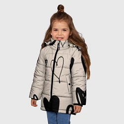 Куртка зимняя для девочки Сердечный паттерн, цвет: 3D-черный — фото 2