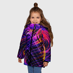Куртка зимняя для девочки ЦВЕТНЫЕ ЛИНИИ, цвет: 3D-черный — фото 2