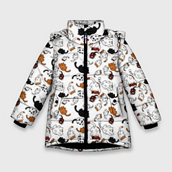 Куртка зимняя для девочки Коты Паттерн, цвет: 3D-черный