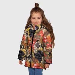 Куртка зимняя для девочки Мопсики Цветочки, цвет: 3D-черный — фото 2