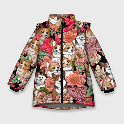 Куртка зимняя для девочки Корги & Цветы, цвет: 3D-светло-серый