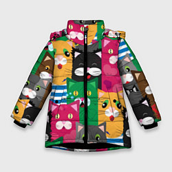 Куртка зимняя для девочки Удивленные Коты, цвет: 3D-черный