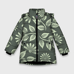 Куртка зимняя для девочки Цветы, цвет: 3D-черный