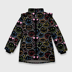 Куртка зимняя для девочки SLAVA MARLOW - Неоновые смайлы, цвет: 3D-светло-серый