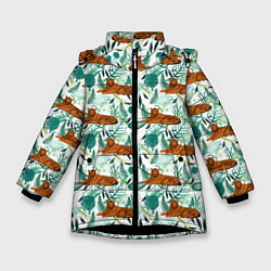 Куртка зимняя для девочки Цветы и Тигр Паттерн, цвет: 3D-черный