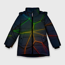 Куртка зимняя для девочки НЕОНОВЫЕ ПЛИТЫ 3D ПЛИТЫ, цвет: 3D-черный