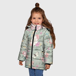 Куртка зимняя для девочки Бабочки в цветах, цвет: 3D-светло-серый — фото 2