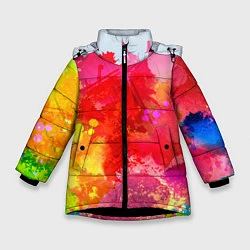 Куртка зимняя для девочки Брызги краски, цвет: 3D-черный