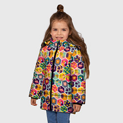 Куртка зимняя для девочки Тропический коллаж, цвет: 3D-черный — фото 2