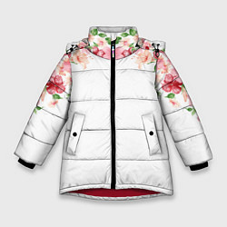 Куртка зимняя для девочки Цветы, цвет: 3D-красный