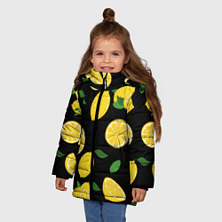 Куртка зимняя для девочки Лимоны на чёрном, цвет: 3D-светло-серый — фото 2
