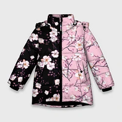 Куртка зимняя для девочки САКУРА SAKURA ВИШНЯ, цвет: 3D-черный