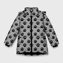 Куртка зимняя для девочки Следы лап, цвет: 3D-черный