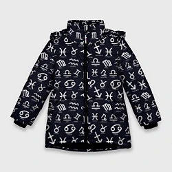 Куртка зимняя для девочки Знаки Зодиака, цвет: 3D-черный