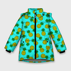 Куртка зимняя для девочки Ананасы аква, цвет: 3D-светло-серый
