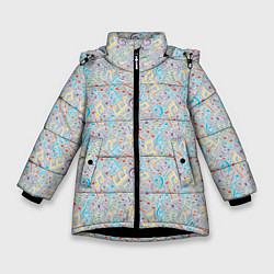 Куртка зимняя для девочки Музыкальные ноты, цвет: 3D-черный