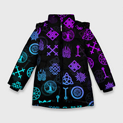 Куртка зимняя для девочки СЛАВЯНСКИЕ РУНЫ ПАТТЕРН Z, цвет: 3D-черный