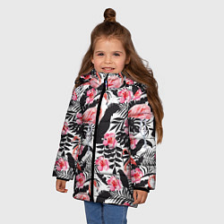 Куртка зимняя для девочки Фламинго и попугаи, цвет: 3D-черный — фото 2