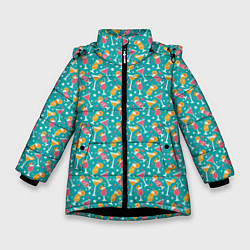 Куртка зимняя для девочки Летняя текстура, цвет: 3D-черный