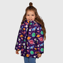 Куртка зимняя для девочки Корабли, планеты и спутники, цвет: 3D-черный — фото 2