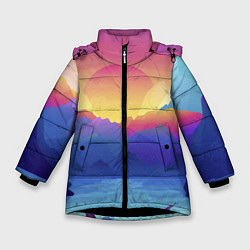 Куртка зимняя для девочки Красочные Горы, цвет: 3D-черный