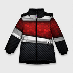 Куртка зимняя для девочки 3D Красные соты металлические, цвет: 3D-черный