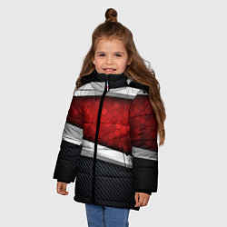 Куртка зимняя для девочки 3D Красные соты металлические, цвет: 3D-светло-серый — фото 2