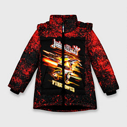 Куртка зимняя для девочки JUDAS PRIEST rock, цвет: 3D-черный
