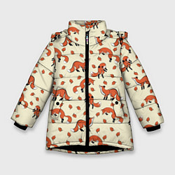 Куртка зимняя для девочки Лисички, цвет: 3D-черный