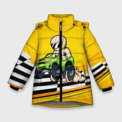 Куртка зимняя для девочки Мультяшный гонщик на джипе, цвет: 3D-светло-серый