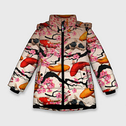 Куртка зимняя для девочки Рыбы, цвет: 3D-черный