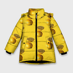 Куртка зимняя для девочки Летние лимоны, цвет: 3D-черный