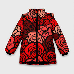 Куртка зимняя для девочки Розочки, цвет: 3D-черный
