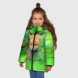 Куртка зимняя для девочки Лисенок в зеленом лесу, цвет: 3D-черный — фото 2