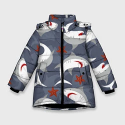 Куртка зимняя для девочки Акулы, цвет: 3D-черный