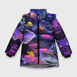 Куртка зимняя для девочки Коралловые рыбки, цвет: 3D-светло-серый