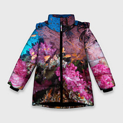 Куртка зимняя для девочки Коралловые рыбки, цвет: 3D-черный