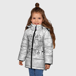 Куртка зимняя для девочки ГЕРБ РОССИИ СНЕЖНЫЙ КАМУФЛЯЖ, цвет: 3D-черный — фото 2