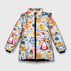 Куртка зимняя для девочки Славянская символика, цвет: 3D-черный
