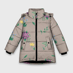 Куртка зимняя для девочки Цветочная эстетика, цвет: 3D-черный